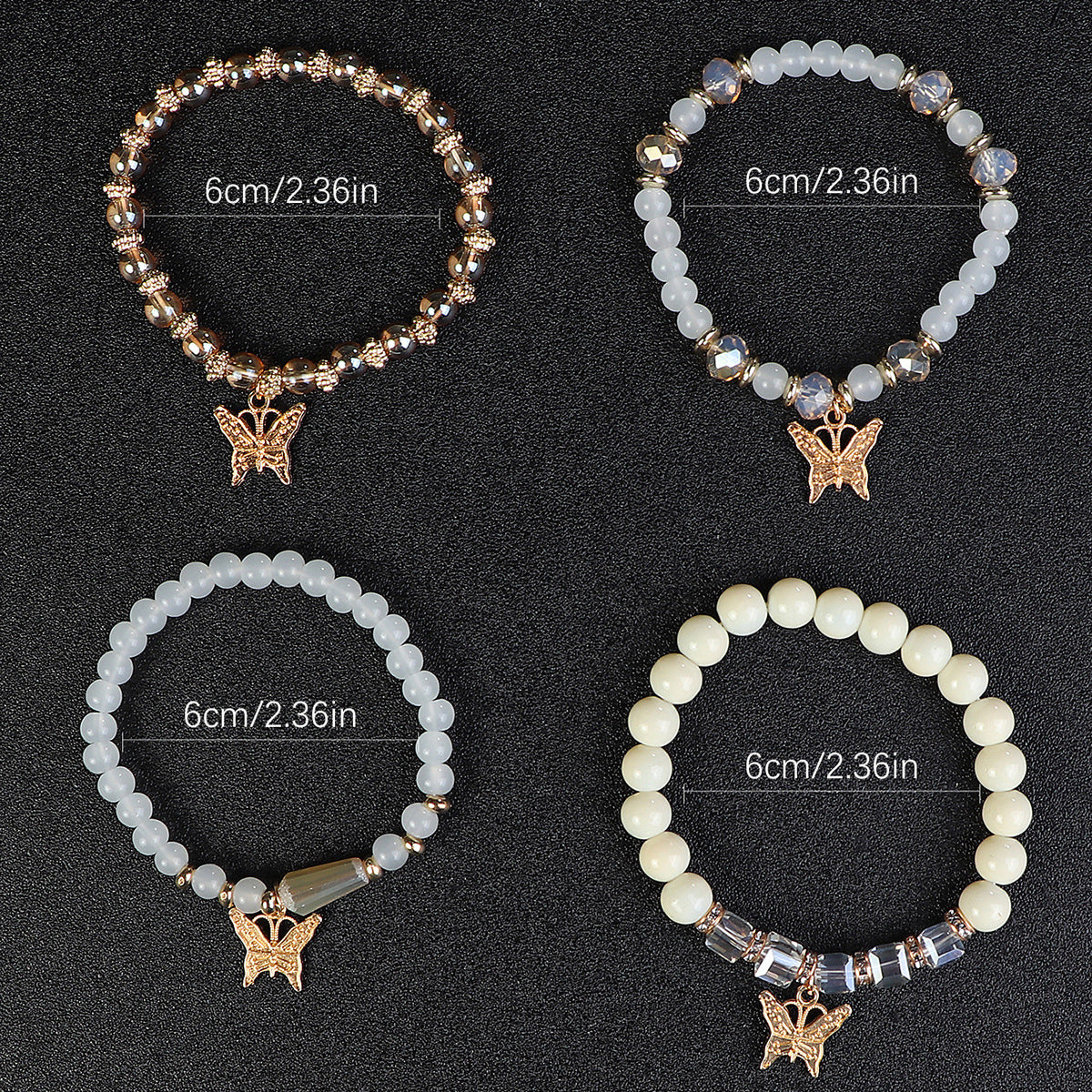 Wholesale Four Layer Butterfly Pendant Glass Elastic Bracelet